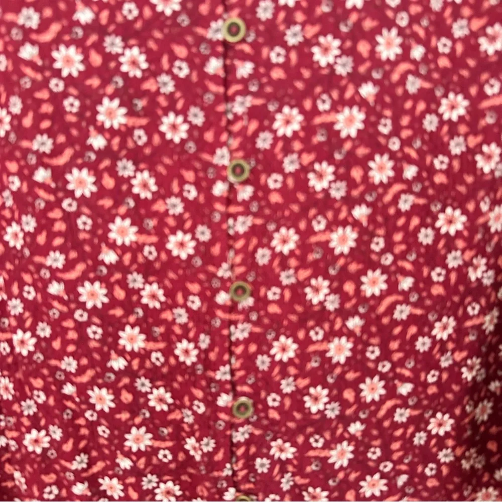 Maiaon & Belle Floral Burgundy Women's Boho Top 3/4 Length puffy sleeves - Picture 5 of 6